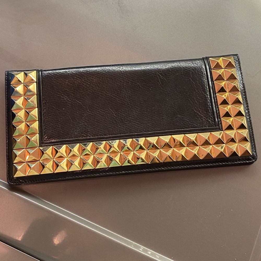 Tory Burch Black & Gold Studded Leather Clutch